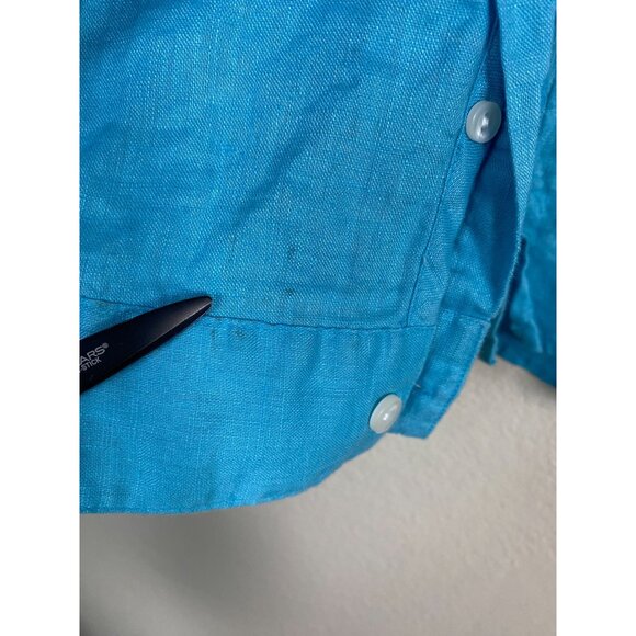 Charter Club Womens Blue Linen Button Up Shirt Size 10 Long Sleeves Lightweight - Picture 4 of 14